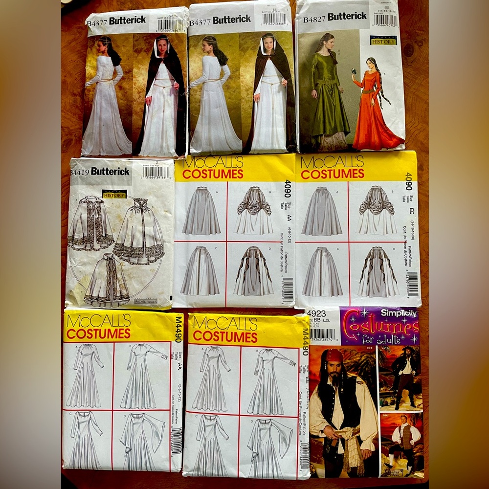 Lot of 9 costume patterns. New factory folded and UNCUT